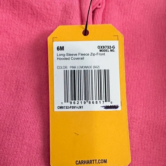 Carhartt Bright Pink Kids zip up one Piece - Picture 2 of 7